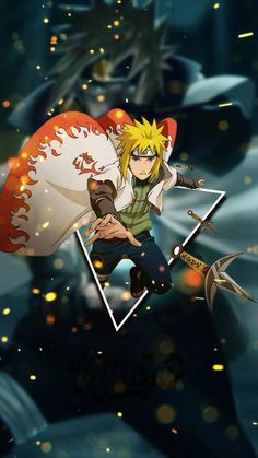 the character naruta is flying through the air with an arrow in his hand