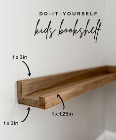 a wooden shelf is shown with measurements for it