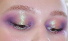 Bright Color Makeup Looks, Colorful Glitter Eye Makeup, Purple And Green Makeup, Ethereal Makeup Aesthetic, Ethereal Makeup Looks, Cool Eyeshadow Looks, Lavender Makeup, Purple Holographic Makeup, Purple Iridescent Eye Makeup