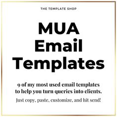 "If you're a makeup artist and you haven't set up email responses that convert those queries into client, look no further! This digital download includes nine of my most popular \"canned\" email responses that convert those inquiries into bookings and potentially, return clients! Not only does this PDF document contain my nine high-converting emails but each email includes instructions on how to customize them and explain why I use the wording I do.  The email templates are super easy to customi Mua Business, Freelance Makeup Artist Business, Email Responses, Makeup Artist Logo Design, Makeup Boutique, Makeup Logo Design, Makeup Artist Logo, Freelance Makeup Artist, Makeup Artist Business