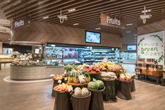 the inside of a grocery store filled with lots of fresh fruits and veggies