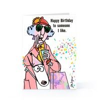 a birthday card with an image of a man holding a coffee cup and confetti