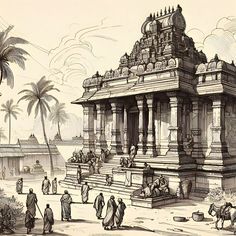 Ancient | Indian | Temple | Art | Drawing | Architecture Temple Perspective Drawing, Hindu Temple Illustration, Temple Drawing Indian, Indian Architecture Sketches, Temple Art Drawing, Temple Sketch