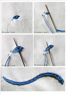 four pictures showing how to crochet the ends of two yarns with scissors