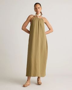 100% Organic Cotton Gauze Sleeveless Maxi Dress Look Polished, A Line Maxi Dress, High Neck Designs, Silk Cami, Beach Vacations, Quarter Zip Sweater, Ethical Clothing, Organic Fabrics, Sleeveless Maxi Dress