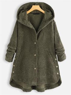 7e9e346dc5fd268b49bf418523af8679desc41847286ri Tops Amazon, Stile Casual Chic, Corduroy Coat, Long Sleeve Outerwear, Link Click, Plus Size Coats, Casual Vest, Cotton Coat, Green Coat