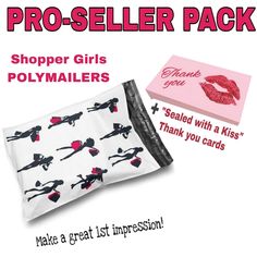 a package with lipstick on it and the words, shopper girls polymer mailers