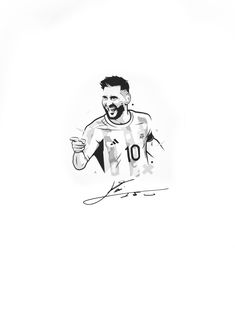 a drawing of a man holding a soccer ball in his right hand and wearing a jersey with the number 10 on it