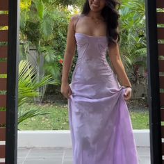 Aesthetic Purple Prom Dress, Simple Lilac Prom Dress, Aliexpress Prom Dress, Lavender Formal Dresses, Purple Prom Dress Silk, Lilac Dress Outfit Casual, Tangled Theme Prom Dress, Purple Dresses Aesthetic, Tangled Prom Dress