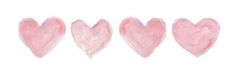 four pink hearts are lined up against a white background