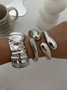 MAYTRENDS - Hip Hop Water Drop Cuff Wide Bangles Vintage Punk Gold Silver Color Geometric Spring Bangles Women Bracelets Men Jewelry Hop Water, Cut Clothes, Heeled Mules Sandals, Chunky Jewelry, Vintage Punk, Lingerie Accessories, Bangle Set, Water Drop, Accessories Rings