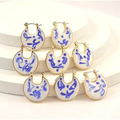 Trendy Blue Enamel Jewelry, Blue Metal Hoop Earrings, Blue Metal Jewelry, Retro Blue Drop Earrings Jewelry, Trendy Nickel-free Blue Hoop Earrings, Nickel-free Blue Metal Hoop Earrings, Blue Hoop Earrings For Gift, Blue Enamel Hoop Earrings For Gift, Modern Blue Hoop Earrings As Gift