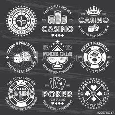 casino badges and emblems on the theme of gambling, roulejack, poker chips