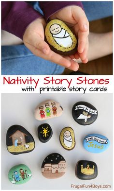 the nativity story stones with printable story cards