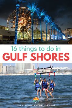 people parasailing in the ocean with text overlay that reads 16 things to do in gulf shores