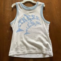 Urban Outfitters Tank Top -Xs -Nwot -Originally $35 Blue Graphic Print Tank Top For Spring, Spring Blue Graphic Print Tank Top, Urban Outfitters Blue Tops With Graphic Print, Urban Outfitters Blue Graphic Print Tops, Fitted Blue Letter Print Tank Top, White Y2k Tank Top For The Beach, White Y2k Tank Top For Beach, Y2k White Tank Top For Beach, White Y2k Beach Top