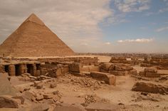 the pyramids and rocks are all in front of each other