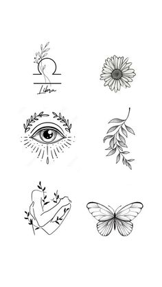 four different types of tattoos with flowers and butterflies on the upper half of each one