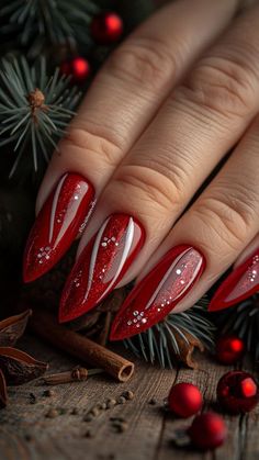 Nail Noel, Art Noel, Christmas Gel, December Nails, Red Christmas Nails, Cute Christmas Nails, Winter Nails Acrylic, Christmas Nails Easy, Christmas Gel Nails