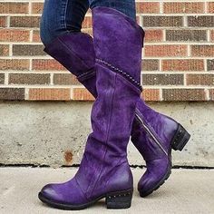 Category:Boots; Upper Materials:Faux Leather,PU; Season:Fall,Winter; Heel Type:Chunky Heel,Block Heel; Gender:Women's; Toe Shape:Round Toe; Type:Knee High Boots; Style:Vintage,Minimalism,Casual; Heel Height(inch):1-2; Outsole Materials:Rubber; Occasion:Daily,Outdoor; Closure Type:Zipper; Pattern:Solid Color; Listing Date:10/11/2023; 2024 Trends:Plus Size Boots And Jeans, Purple Boots, Buckled Flats, Boots Cowboy, Suede Boots Knee High, Purple Suede, Block Heel Boots, Martin Boots, Boots Knee