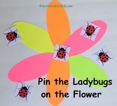 a paper flower with ladybugs on it and the words pin the ladybugs on