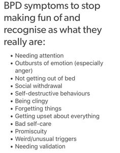 All but like 2 of them for me apply pretty much daily. Personality Disorder Quotes, Bpd Symptoms, Disorder Quotes, Mental Health Facts, Awareness Quotes, Motiverende Quotes, Personality Disorder, Mental And Emotional Health, What’s Going On