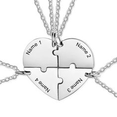 This Personalized Heart Shaped Friendship Necklace collection contains a sterling silver pendant of four-part of hearts with a heart-shaped center. This pendant comes with an 18-inch chain. Crafted in high-quality material, this stylish pendant necklace is made of sterling silver and heart-shaped design. Nickel-free and lead-free this hypoallergenic jewelry are very skin-friendly even for susceptible skin. The plating is non-allergic and safe for all environments and skin conditions. Our jewelry Friendship Necklaces For 4, Friendship Things, Bff Jewelry, Friendship Necklace, Bff Necklaces, Best Friend Necklaces, Friendship Jewelry, Heart Shaped Necklace, Great Gifts For Women