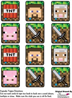 some pixel art with different types of characters on them and the text, minecraft