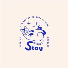 the logo for stay with a cat sleeping on it