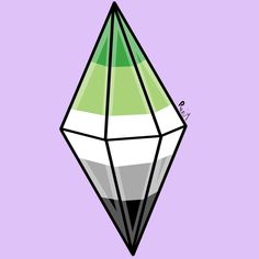 a diamond shaped object on a purple background with green and white stripes in the center