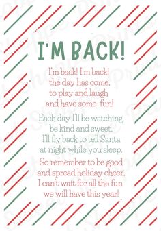 a christmas poem with the words i'm back in red, green and white