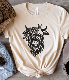 Hand pressed in Canada on the softest of tees. Highland Cow Shirt, Cow Shirts, Bff Shirts, Farmers Wife, Cow Tshirt, Western Clothing, Cow Shirt, School Clothes, Cute N Country