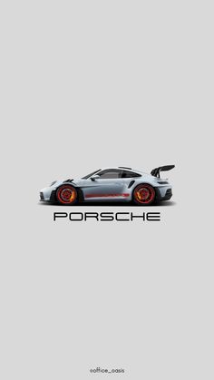 the porsche sports car is shown in this minimalistic poster, which shows it's front end and side view