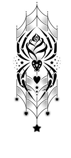 a black and white drawing of a rose with hearts on it's back side