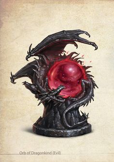 a red apple sitting inside of a black dragon's mouth