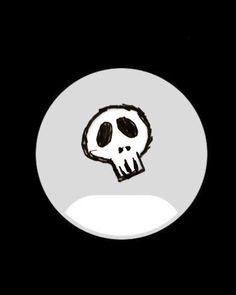 a drawing of a skull on a white circle in the dark with one eye open