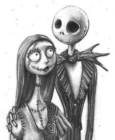 a drawing of a skeleton and a girl