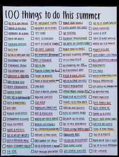 a sign that says 100 things to do this summer