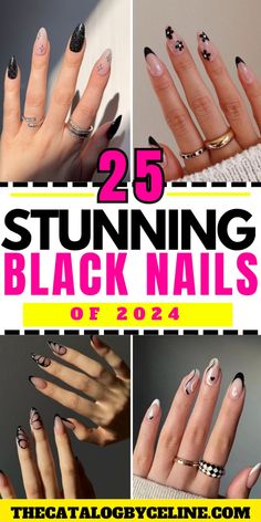 Explore the top 25 black nail designs of 2024, featuring the most stylish and trendy nail art ideas. Discover elegant matte black nails, chic black and gold combinations, and sophisticated geometric patterns. black nails, glamorous glitter designs, and luxurious marble finishes. Perfect for any occasion, these black nail trends include edgy black French tips, minimalist black nail art, and bold gothic chic styles. Get creative with neon accents, animal print designs, and intricate mandala patterns. Elevate your manicure game with stunning black nail ideas that are perfect for fashion-forward individuals and nail art enthusiasts. Stay on-trend with these must-try black nail designs for 2024, ensuring your trendy nails look fabulous all year round. Trendy Black nails. Black French Tip Nails With Gems Rhinestones, Black Nails Accent Nail, Animal Print French Nails, Beautiful Nail Art Designs Classy, Elegant Black Nails Classy, Classy Black Nail Designs, Black Nail Designs Trending Now, Black Nails With Accent, Matte Black Nails Design