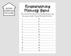 the printable housewarming memory game is shown with an arrow pointing to it