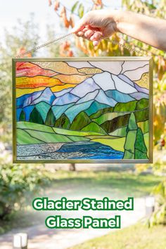 #glacier #glaciernationalpark #nationalpark #stainedglasspanels #suncatcher #homedecorating #homedecorlivingroom #giftsforparents #anniversarygiftideasforhim Stained Glass Gifts, 25th Anniversary Gifts, National Park Vacation, Stained Glass Window Hanging, Anniversary Gifts For Parents, Golden Frame, Stained Glass Panel, Stained Glass Panels, Us National Parks