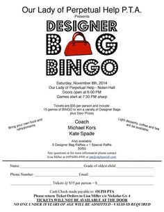 a flyer for the designer's bag and bingo