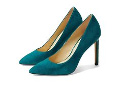 Nine West Tatiana - Women's Shoes : Teal : These Nine West Tatiana pumps will be the highlight of your look. Dress shoe features a bright man-made upper. Easy slip-on styling. Pointy-toe silhouette. Soft man-made lining. Lightly cushioned footbed. Wrapped stiletto heel. Durable man-made sole. Imported. Measurements: Heel Height: 4 in Weight: 9 oz Product measurements were taken using size 8, width M. Please note that measurements may vary by size. Green Slip-on Heels For Formal Occasions, Elegant Green Slip-on Heels, Teal Dress Shoes, Teal Heels, Teal Shoes, Heels Outfits, Teal Dress, Dress Shoe, Womens Heels