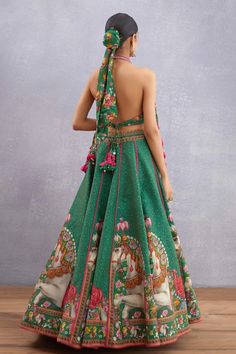 Buy Torani Green Pure Cotton Silk Panna Ashvamedha Lehenga And Blouse Set Online | Aza Fashions Lehenga And Blouse, Green Embroidery, Green Lehenga, Lehenga Blouse, Indian Textiles, Festival Wear, Indian Outfits, Aza Fashion, Cotton Silk