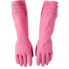 pair of pink gloves on white background