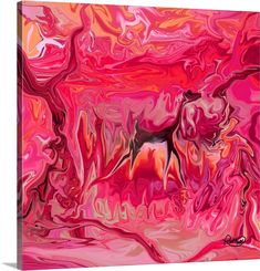 an abstract painting with pink and orange colors