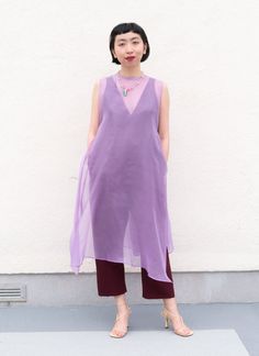 KAAREM - Swallow Sleeveless Pleated Organza Dress - Purple Lavender Purple Silk Dress For Daywear, Kimono Inspired Dress, Blind Hem Stitch, Pleated Organza, Anniversary Dress, Blind Hem, Hem Stitch, Blind Stitch, Organza Dress