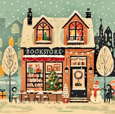 a book store with snow on the ground