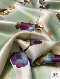 SKU: 9709 Content: 100% Silk Color: Sage / Purple / Dusty Gold Width: 44 inches Sage Purple, Fashion Illustration Sketches, Design Image, Gold Fabric, Silk Charmeuse, Printed Silk, White Silk, Fashion Fabric, Floral Printed