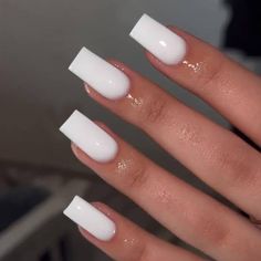 White Press On Nails, Fake Acrylic Nails, Fake Nails White, Nails Medium Length, Press On Nails Medium, Girly Acrylic Nails, French Tip Acrylic Nails